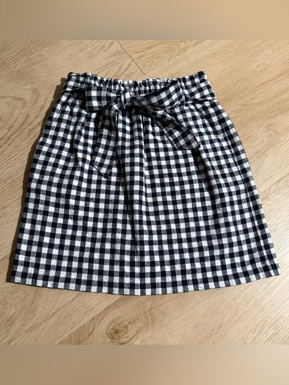 J. Crew Navy and White Gingham Tie-Waist Mini Skirt